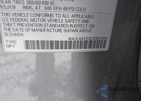 2012 Audi Q7 3.0T Premium from USA, damaged, VIN WA1LGAFE3CD001359